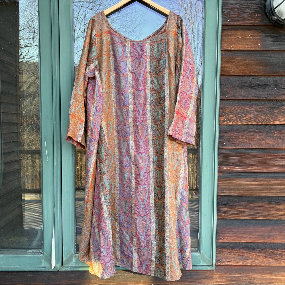 VTG 90s Multicolor Paisley Long Sleeve High-Low Bohemian Lagenlook Top Dress 1X - Picture 2 of 4